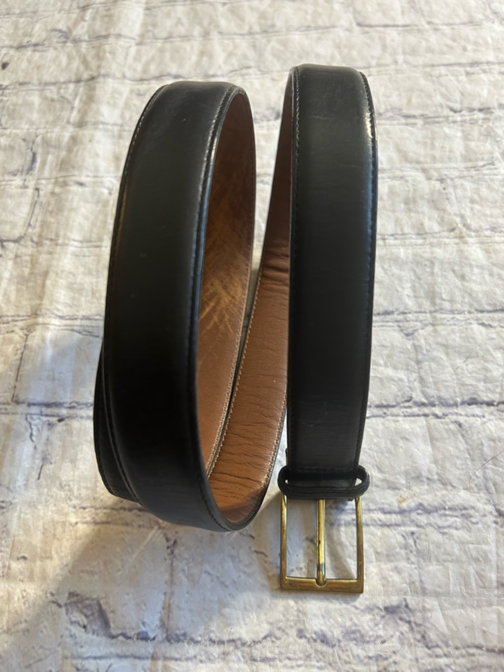 PENDLETON SOLID BRASS VINTAGE MENS BLACK LEATHER BELT SIZE 40